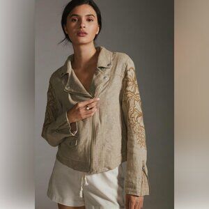 By Antropologie Tessa Embroidered Moto Jacket XS